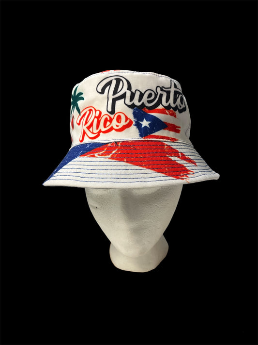 Gorra tipo Pescador con Diseño y color Blanco Puerto Rico