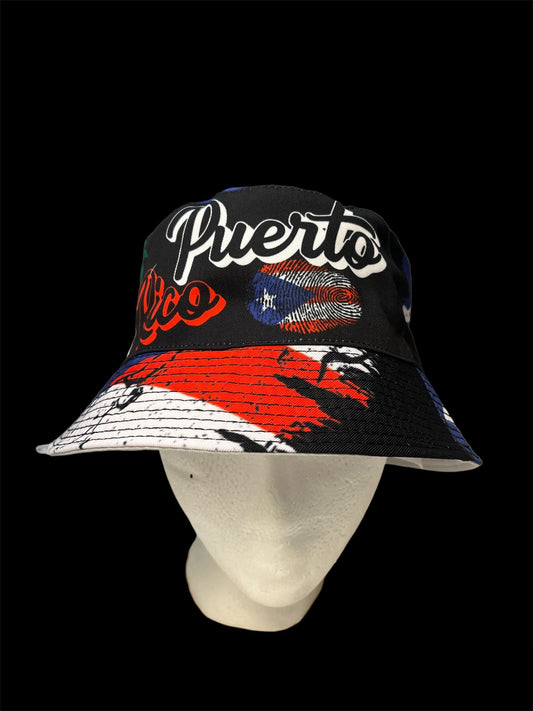 Gorra tipo pescador con Diseño de color Blanco/Rojo/ Negro - Puerto Rico